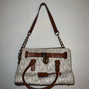 Michael Kors White and Brown Shoulder Bag with Chain Strap